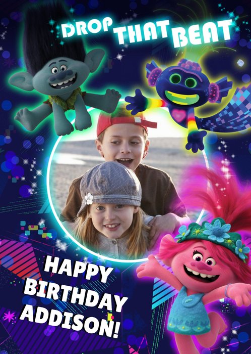 Trolls World Tour Drop That Beat Photo Upload Birthday Card