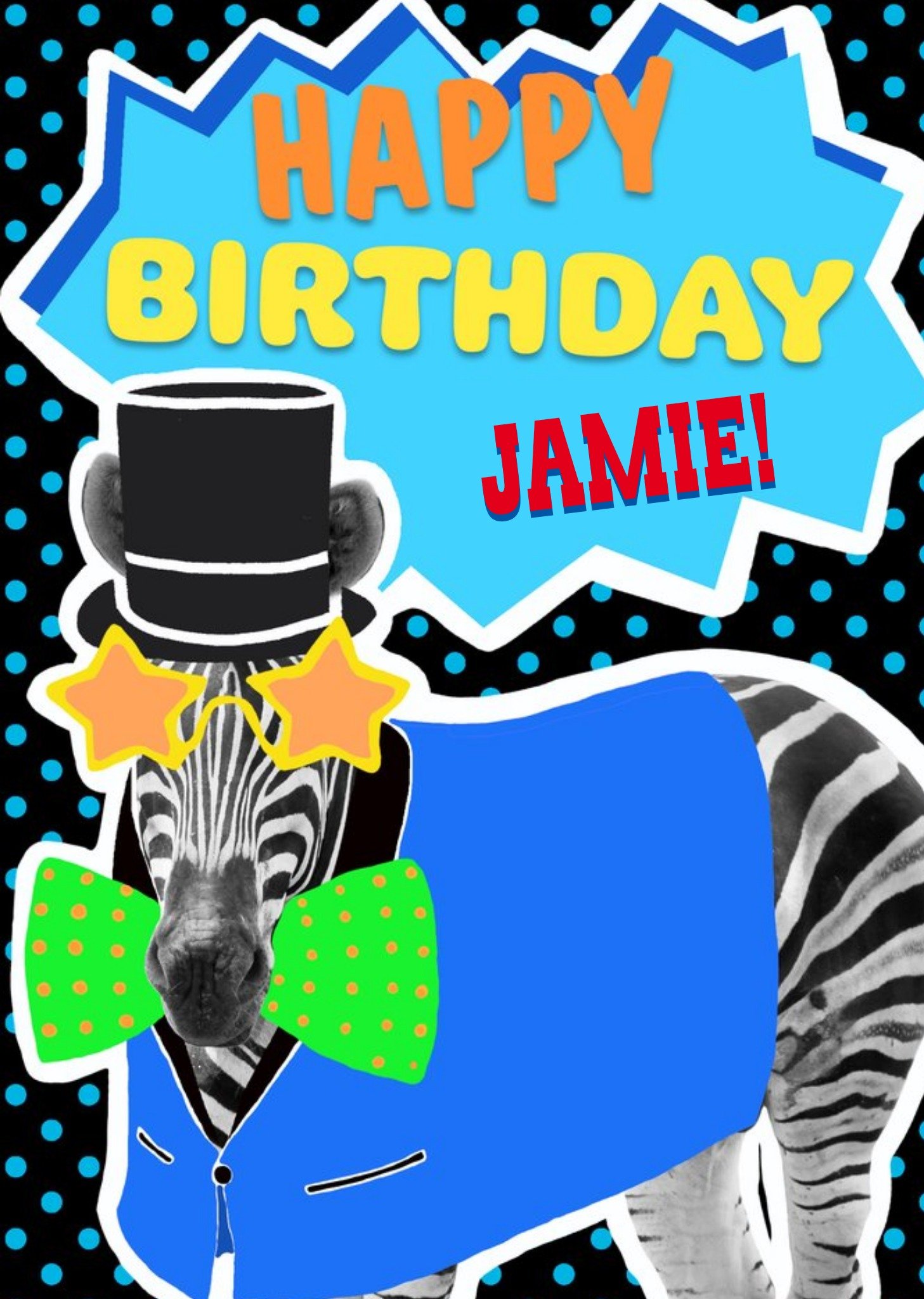 Moonpig Funky Zebra Personalised Happy Birthday Card