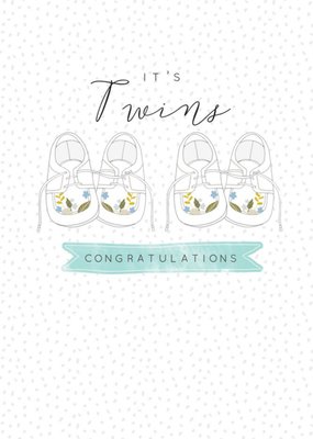 Illustrated Baby Shoes Twins Congratulations Card