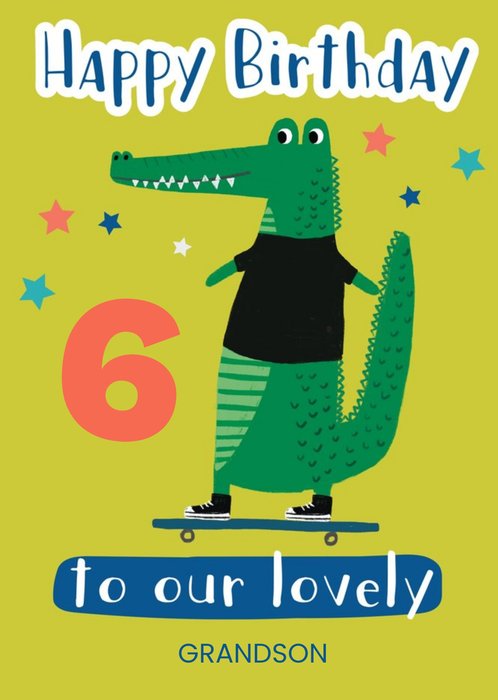 Skateboarding Crocodile Personalise Age and Name Birthday Card