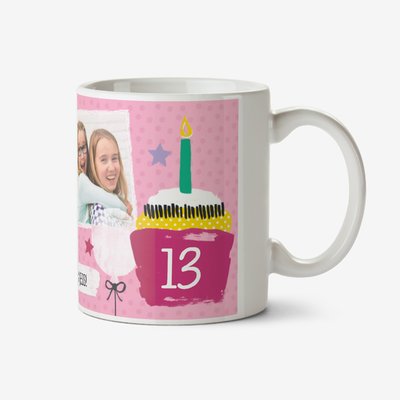 Happy Birthday Doodles Pink Photo Upload Mug