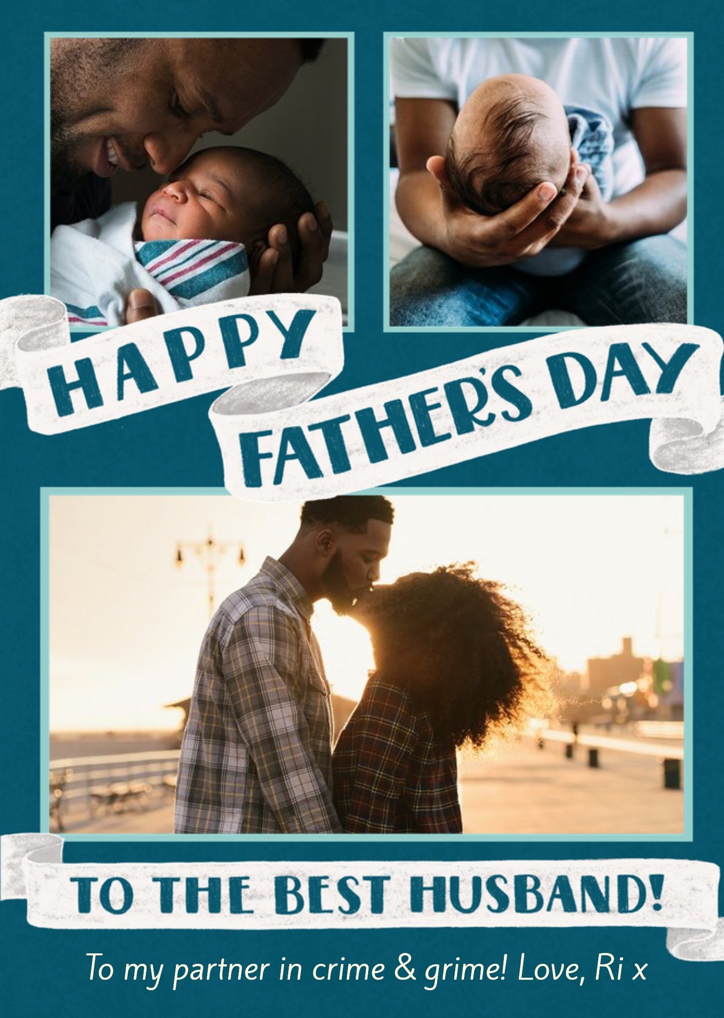 Moonpig Happy Father's Day To The Best Husband Banner Photo Upload Card