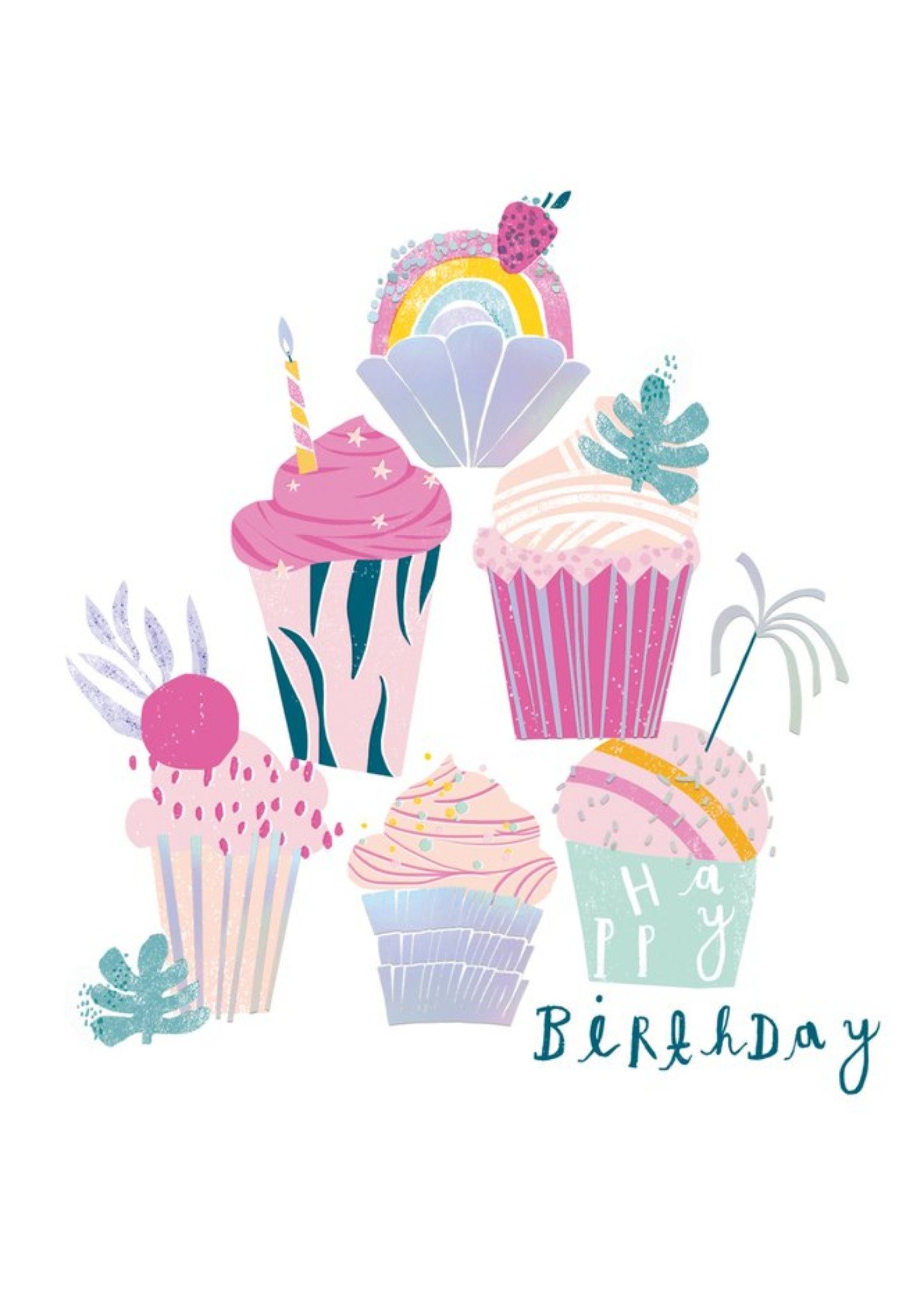 Moonpig Mermaid Colouful Fun Cupcakes Birthday Card