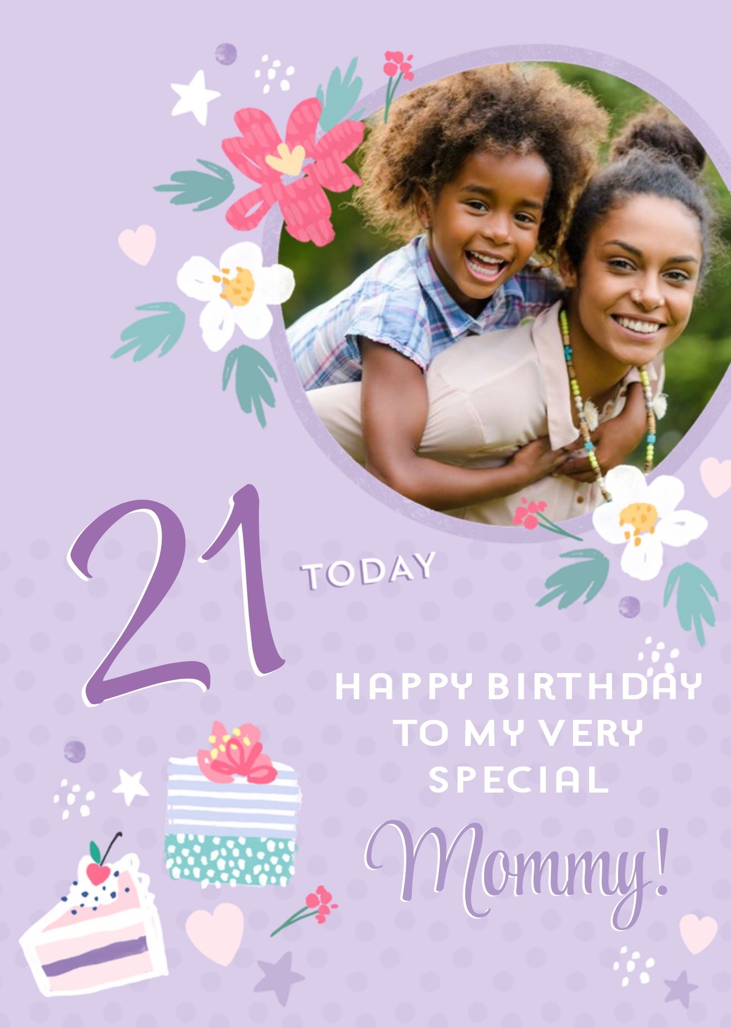 Moonpig Purple Floral Photo Upload Birthday Card