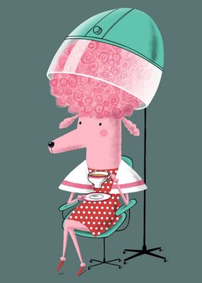 Modern Cute Illustration Pampered Poodle At Hairdresser Card