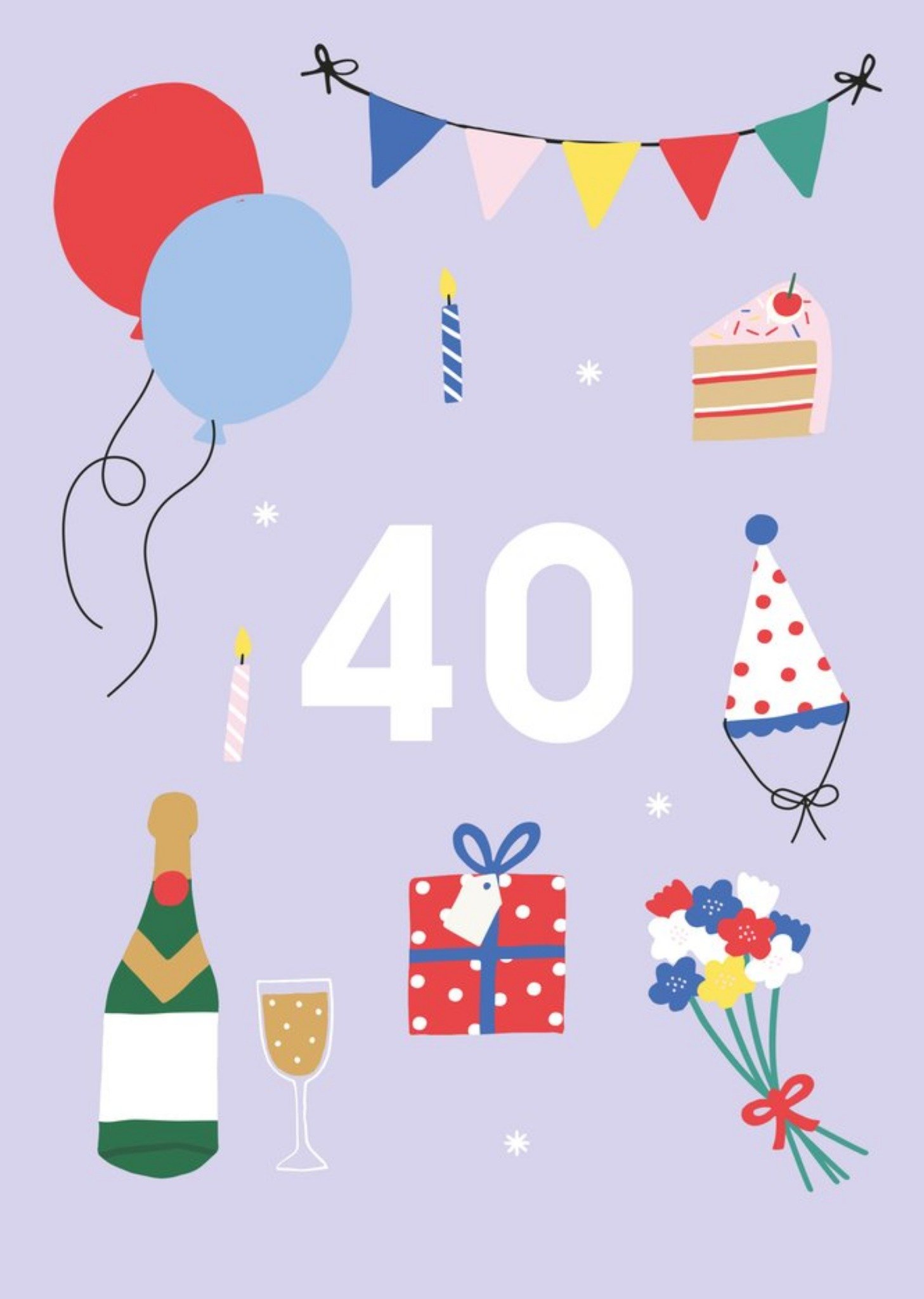 Moonpig Illustrated Cute Party Balloons 40 Today Birthday Card