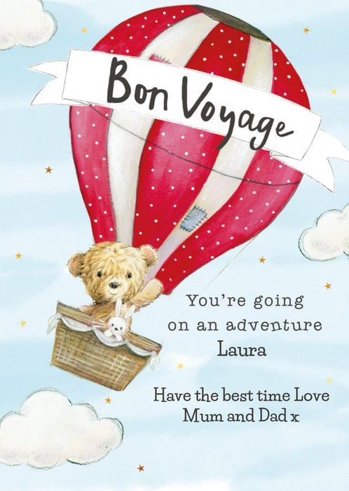 Clintons Illustrated Teddy Bear Hot Air Balloon Customisable Leaving Card