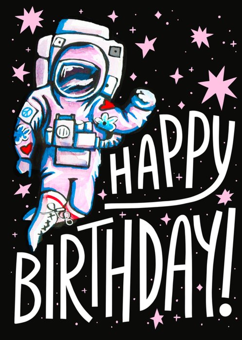 Astronaut Illustrated Happy Birthday Card