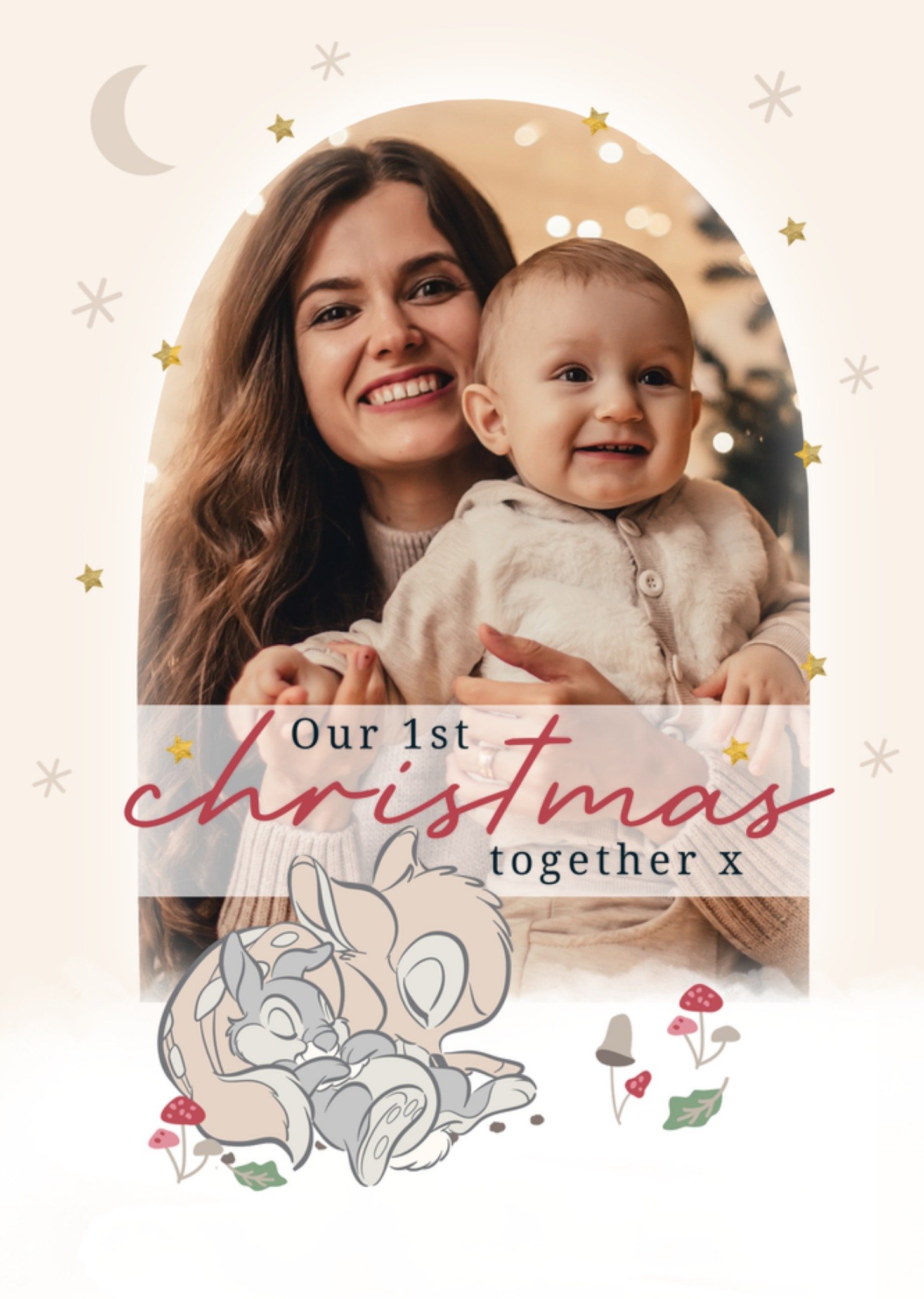 Moonpig 1st Christmas Bambi And Thumper Illustrated Disney Photo Upload Card