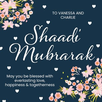 Hearts And Flowers Shaadi Mubarak Wedding Card