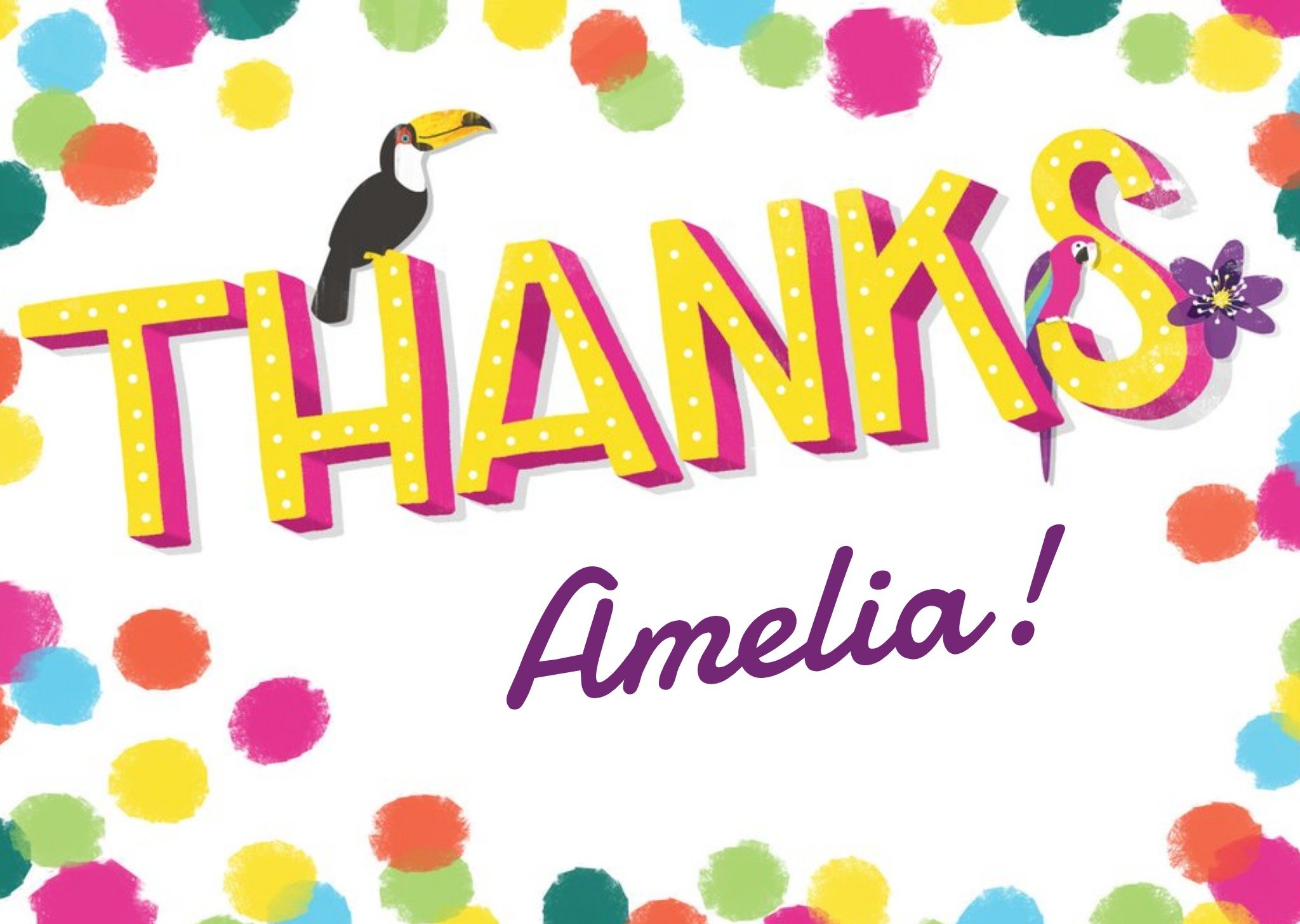 Moonpig Toucan And Colourful Spots Personalised Thank You Card