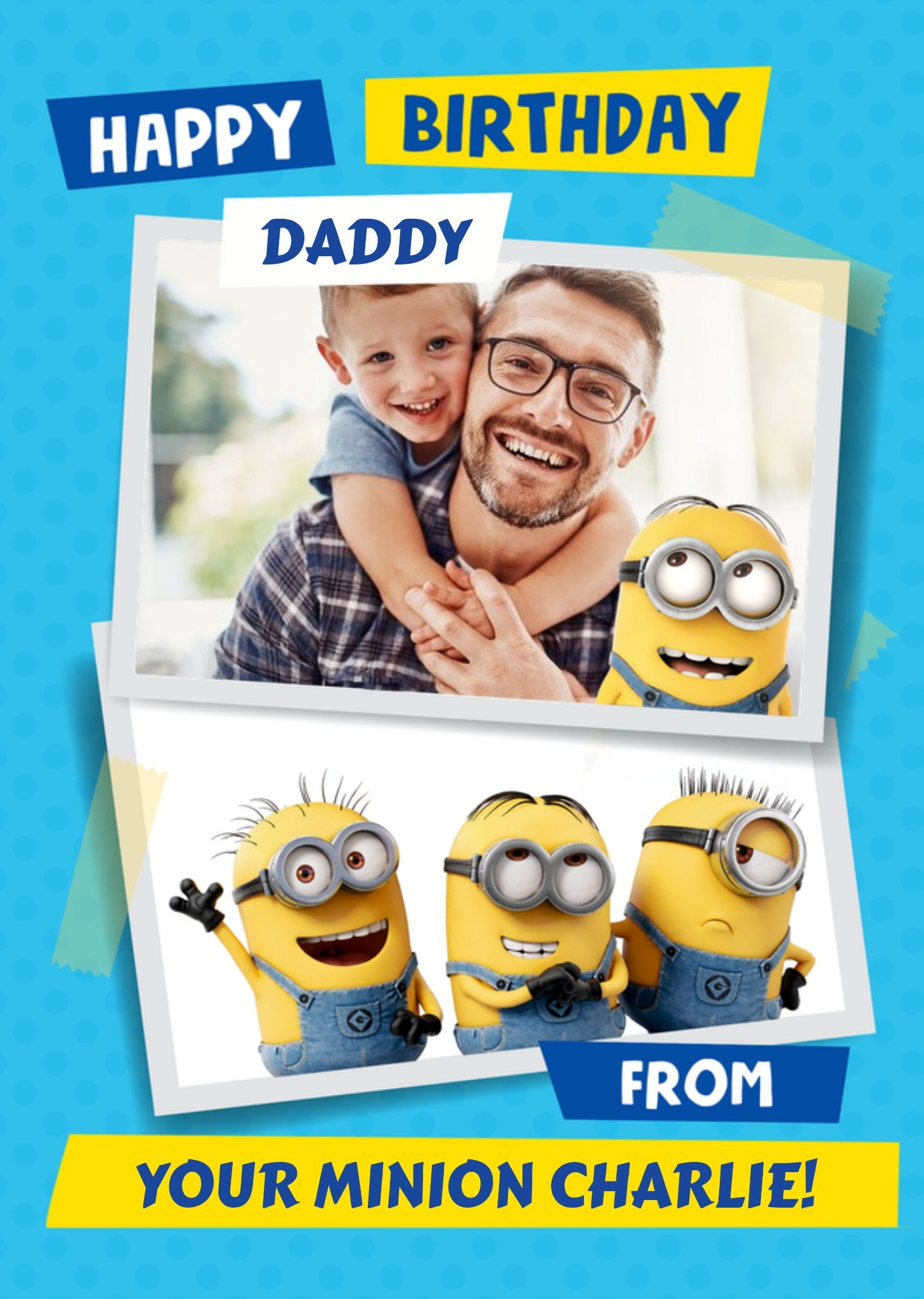 Despicable Me Minions Dad Daddy Birthday Photo Upload Card