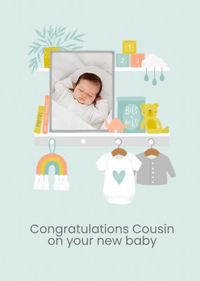 Sorcha Faulkner Illustrated New Baby Photo Upload Cousin Card