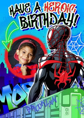 Marvel Spiderman Mile Morales Have A Heroic Birthday Photo Upload Birthday Card