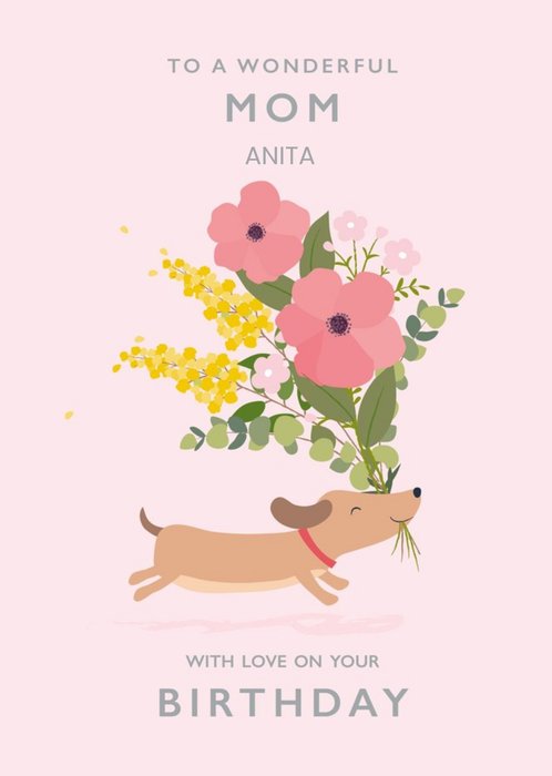 Klara Hawkins Cute Sausage Dog Wonderful Mom Birthday Card