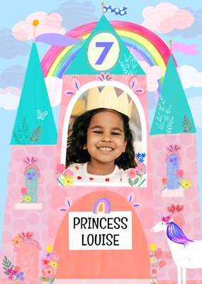 Sweet Katt Jones Illustrated Princess Castle And Unicorn Photo Upload Birthday Card