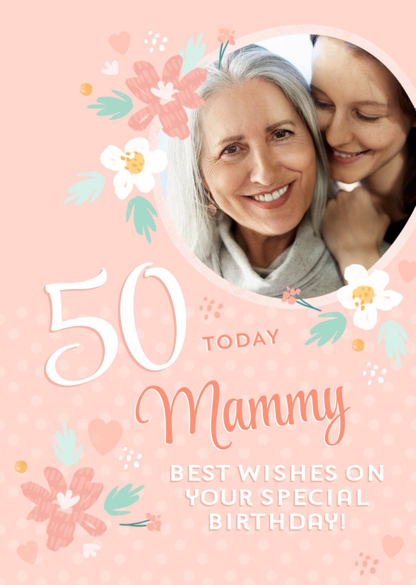 Moonpig Floral Design Happy 50th Birthday Mammy Photo Upload Card