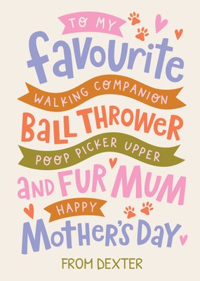 Fur Mum Favourite Walking Companion Ball Thrower Poop Picker Upper Typographic Mother's Day Cards