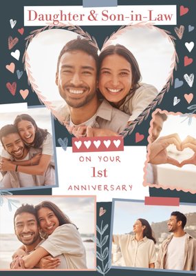 On Your 1st Anniversary Heart Illustrated Photo Upload Card