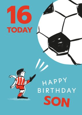 16 Today Son Football Kick Birthday Card