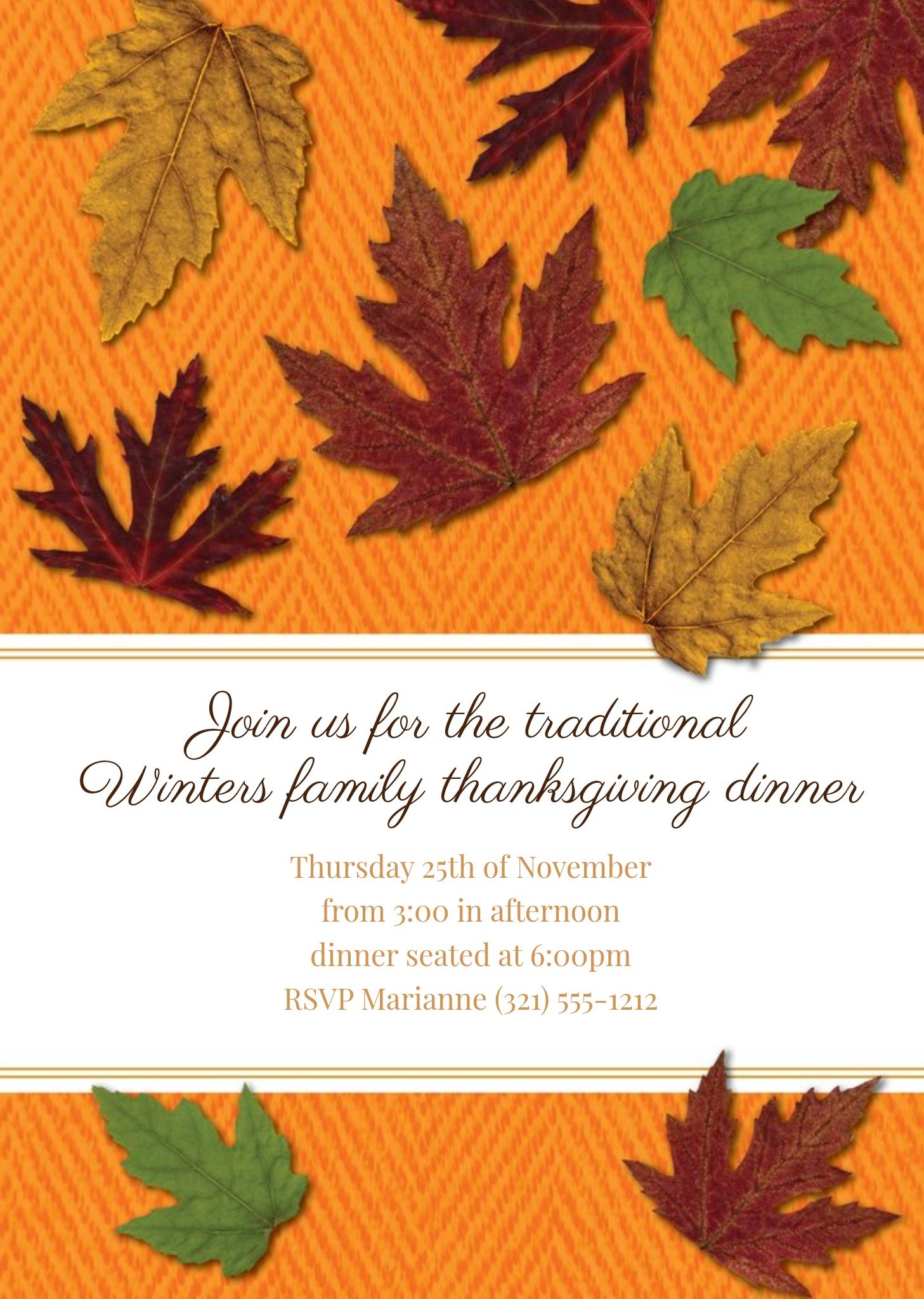 Moonpig Autumn Leaves Traditional Winters Family Personalised Happy Thanksgiving Invitation Card