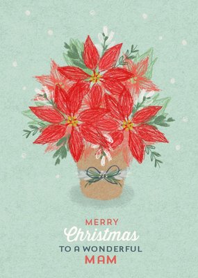 Christmas Card - Merry Christmas - Wonderful Mam - Poinsettia