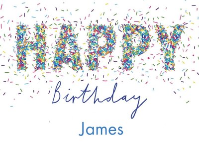 Colourful Confetti Typography On A White Background Birthday Card