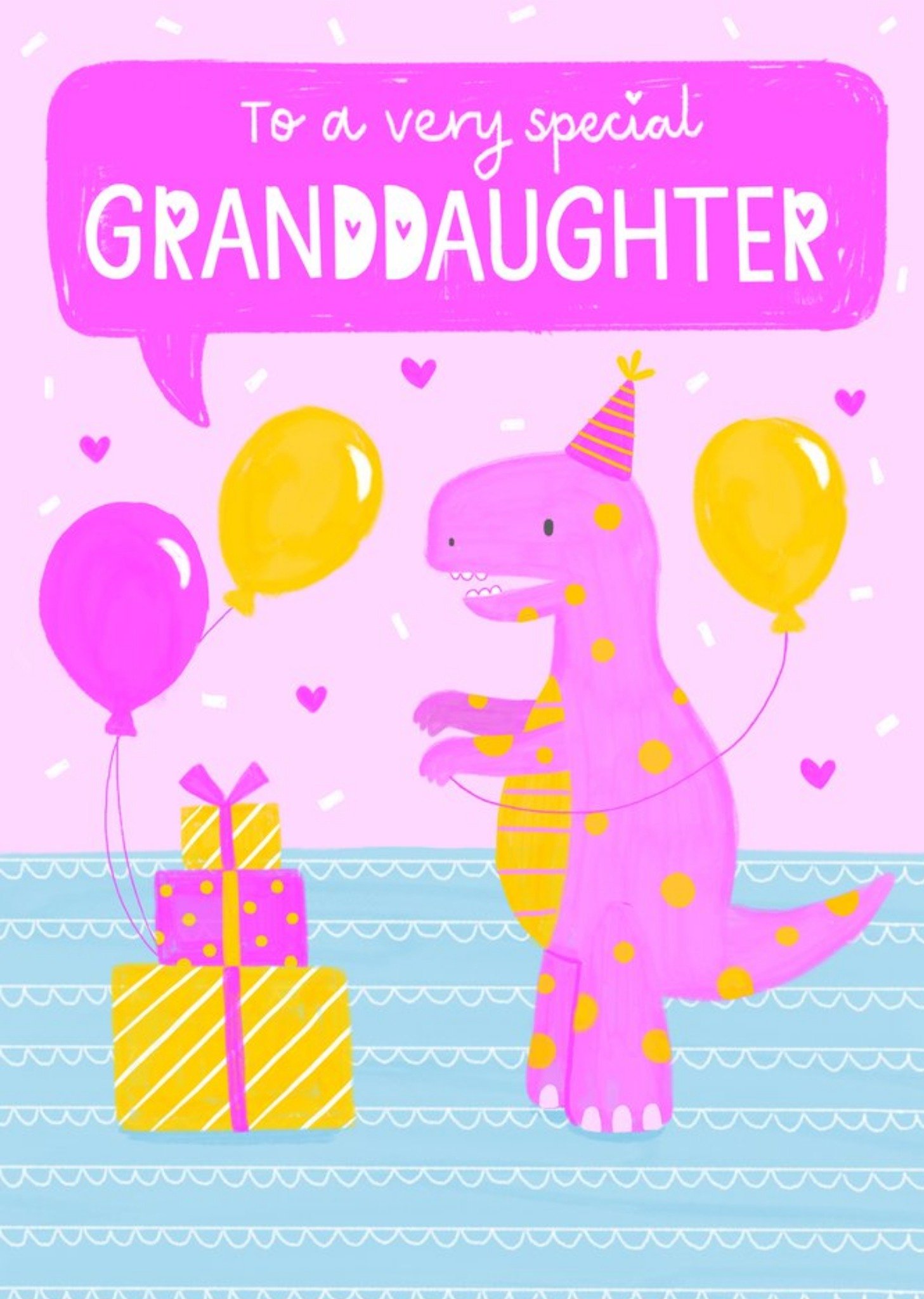 Moonpig Bright Illustrated Dinosaur Birthday Presents And Balloons Granddaughter Birthday Card