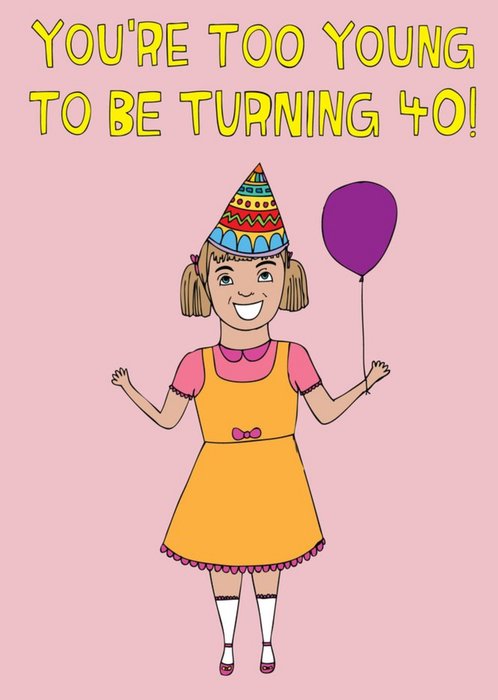 Fun Illustration Of A Girl With A Balloon 40th Birthday Card