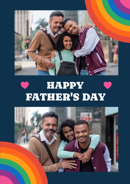 Retro Typography With Rainbows And Hearts Father's Day Photo Upload Card