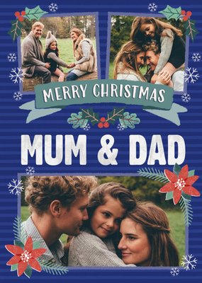 Folk Flowers Mum And Dad Photo Upload Christmas Card