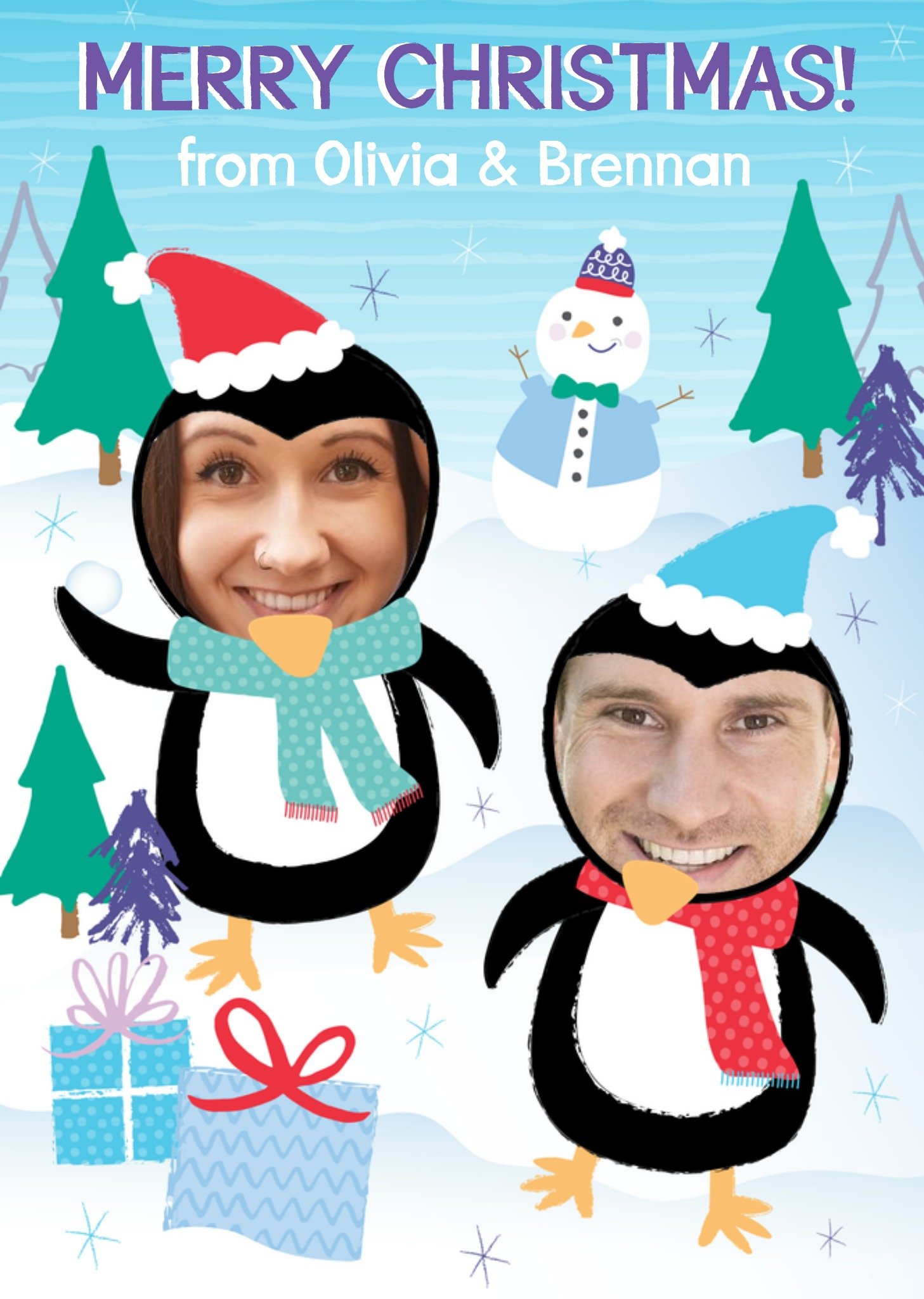 Moonpig Penguin Face Photo Upload Christmas Card