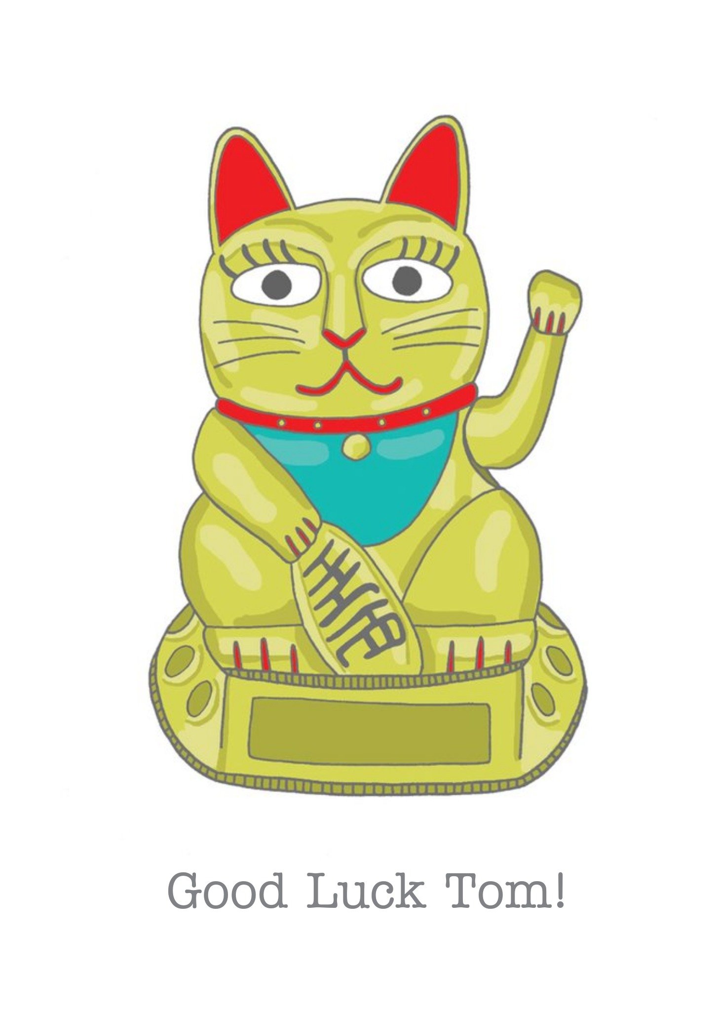 Moonpig Golden Beckoning Cat Illustration Good Luck Personalise Name Card, Large