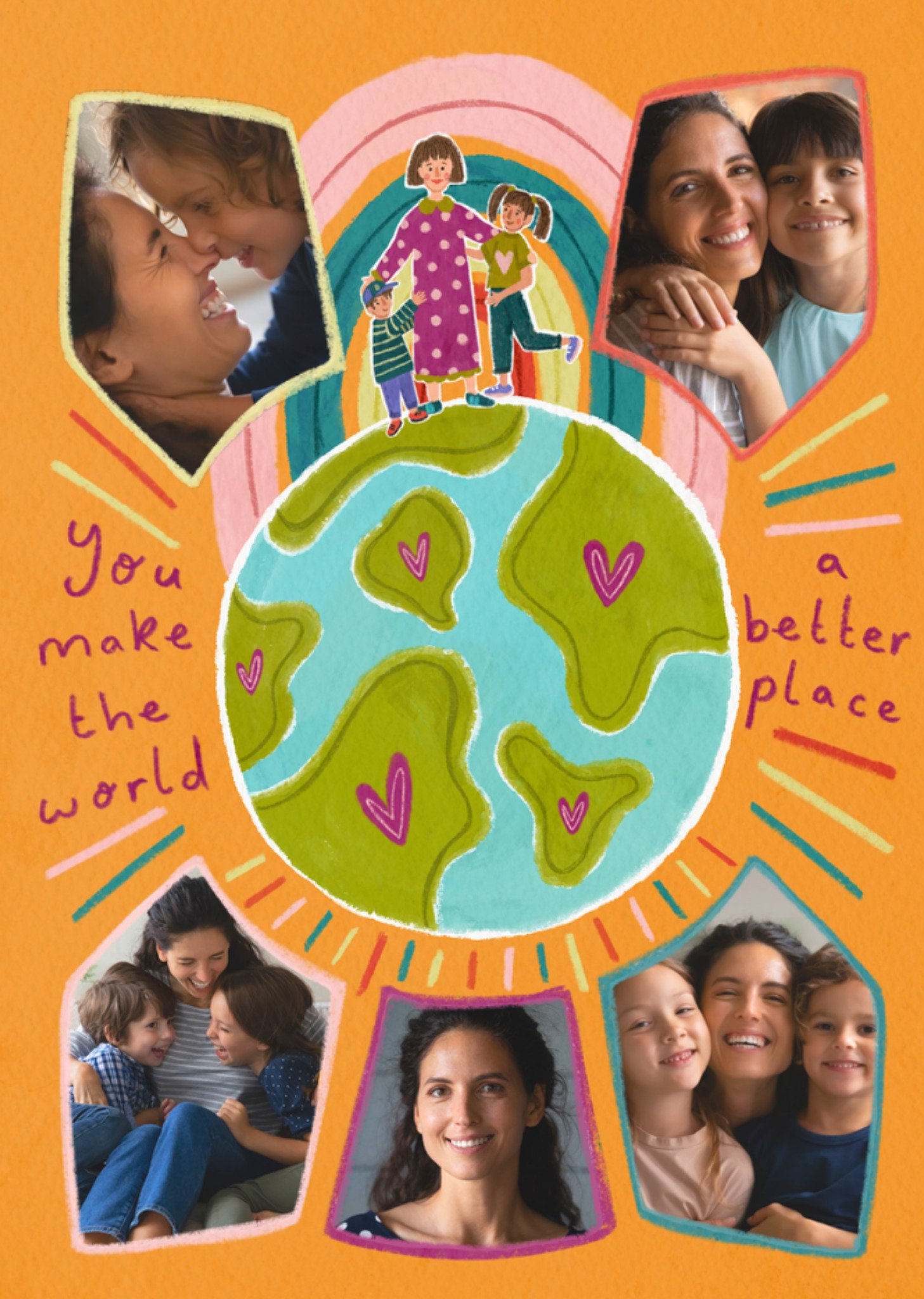 Moonpig You Make The World A Better Place Illustrated Photo Upload Mother's Day Card