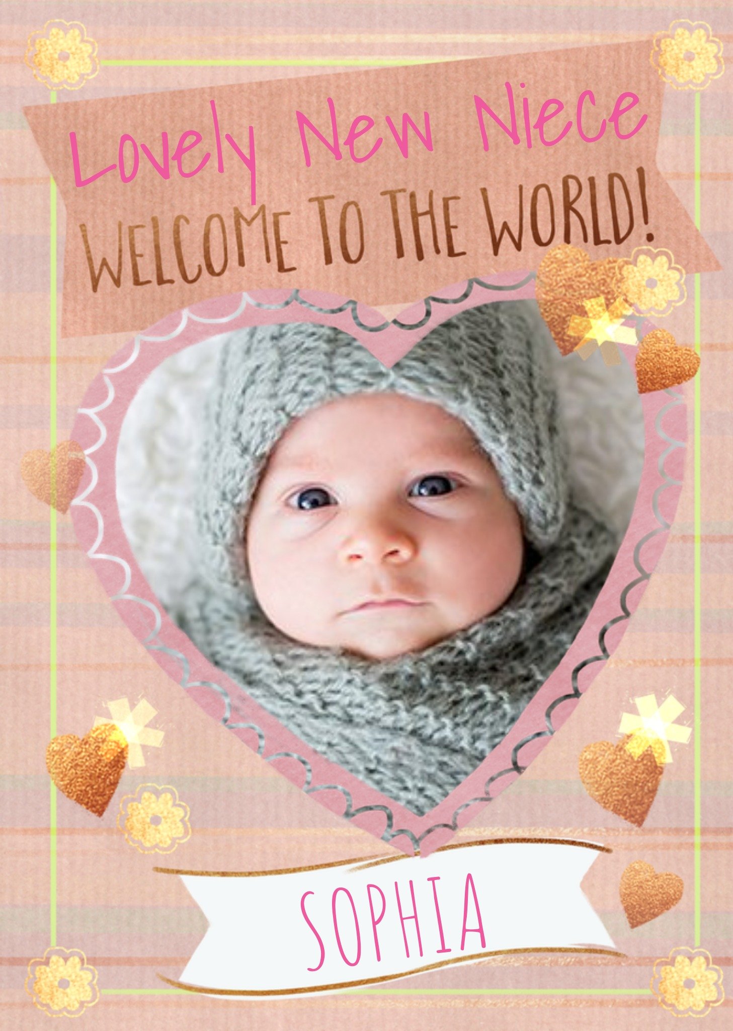 Love Hearts Northern Lights Creative Illustration Niece Cute Baby Card