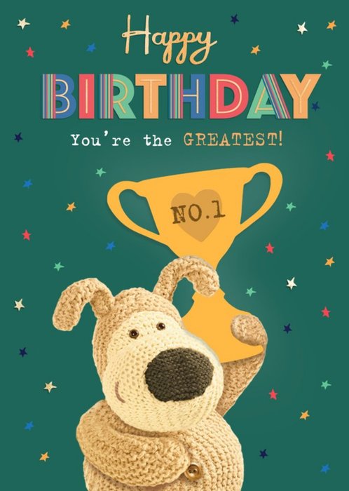 Boofle You're The Greatest Teddy Bear Holding A Trophy Birthday Card