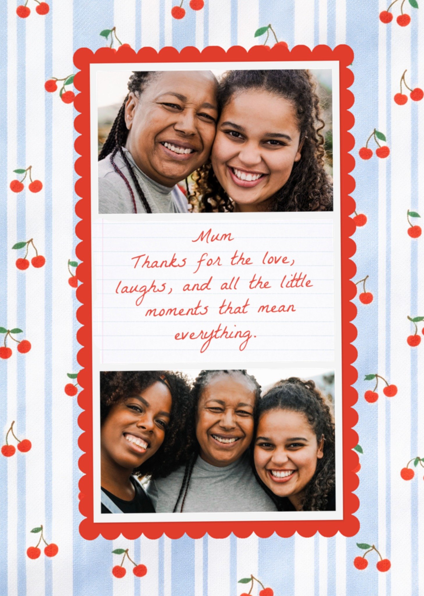 Moonpig Cherry Stripe Photo Upload Thanks For The Love Mum Card