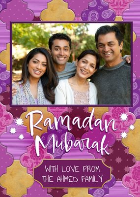 Ramadan Mubarak Photo Upload Pink Patterened Card