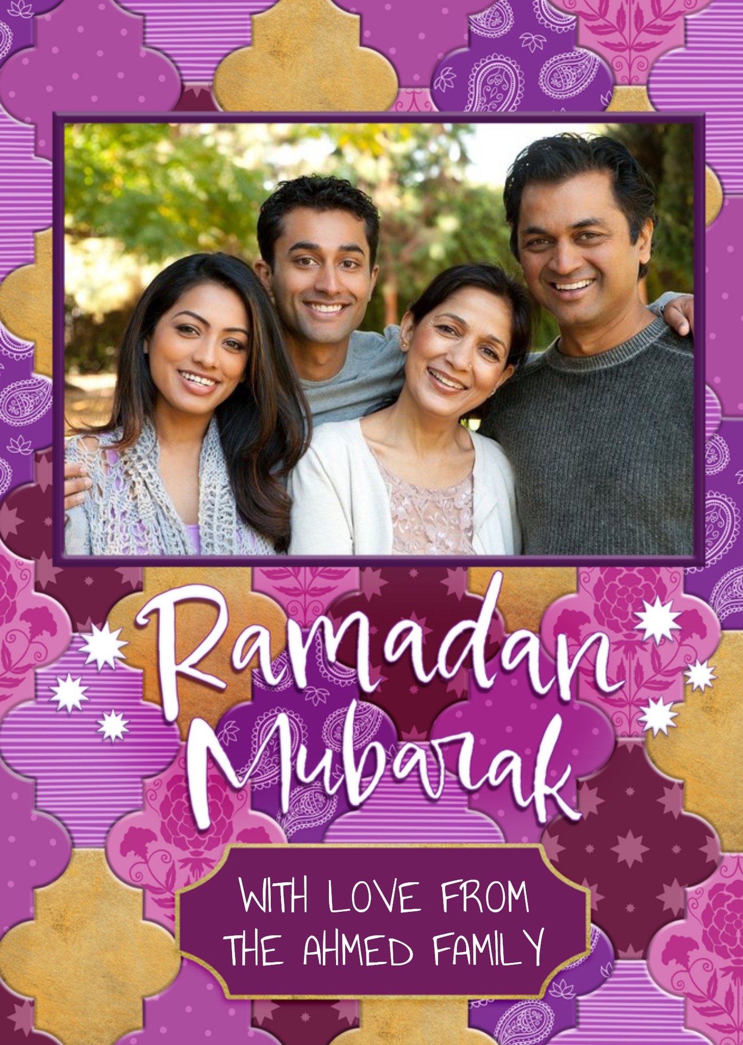 Moonpig Ramadan Mubarak Photo Upload Pink Patterened Card