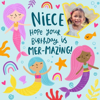 Cute Illustrated Mer-Mazing Photo Upload Birthday Card