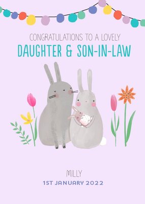 Cute Illustrative Daughter & Son-in-Law New Baby Card