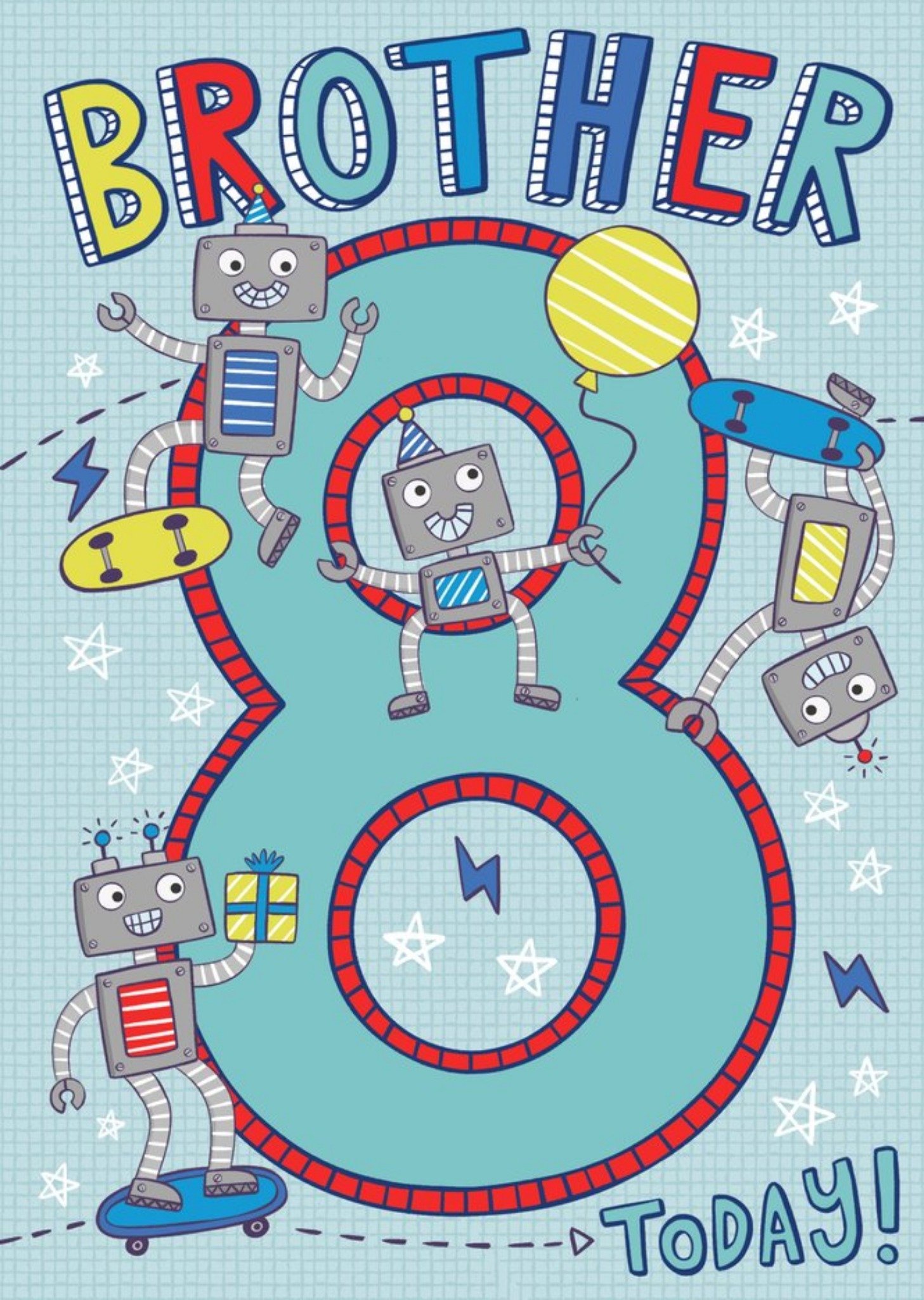 Moonpig Fun Illustration Design Robots 8 Today Birthday Card