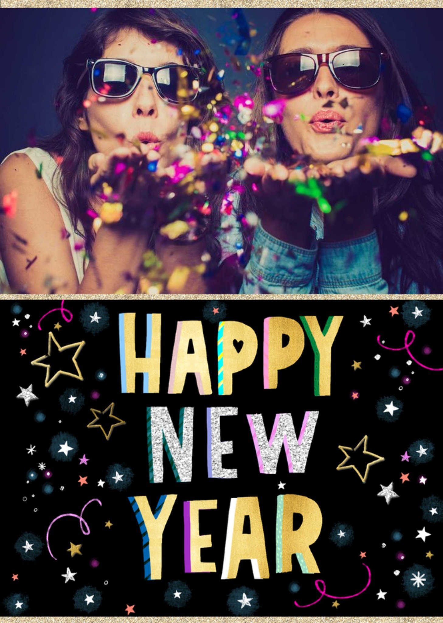 Moonpig 3D Typography Surrounded By Colourful Stars On A Black Background Happy New Year Photo Uploa