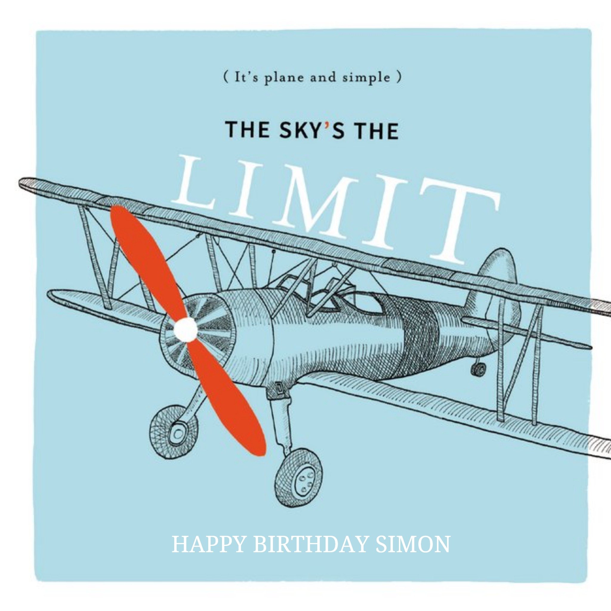 Moonpig Birthday Card - The Sky's The Limit - Plane - Plane And Simple