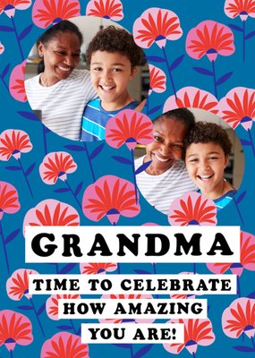 How Amazing Floral Photo Upload Grandma Birthday Card 