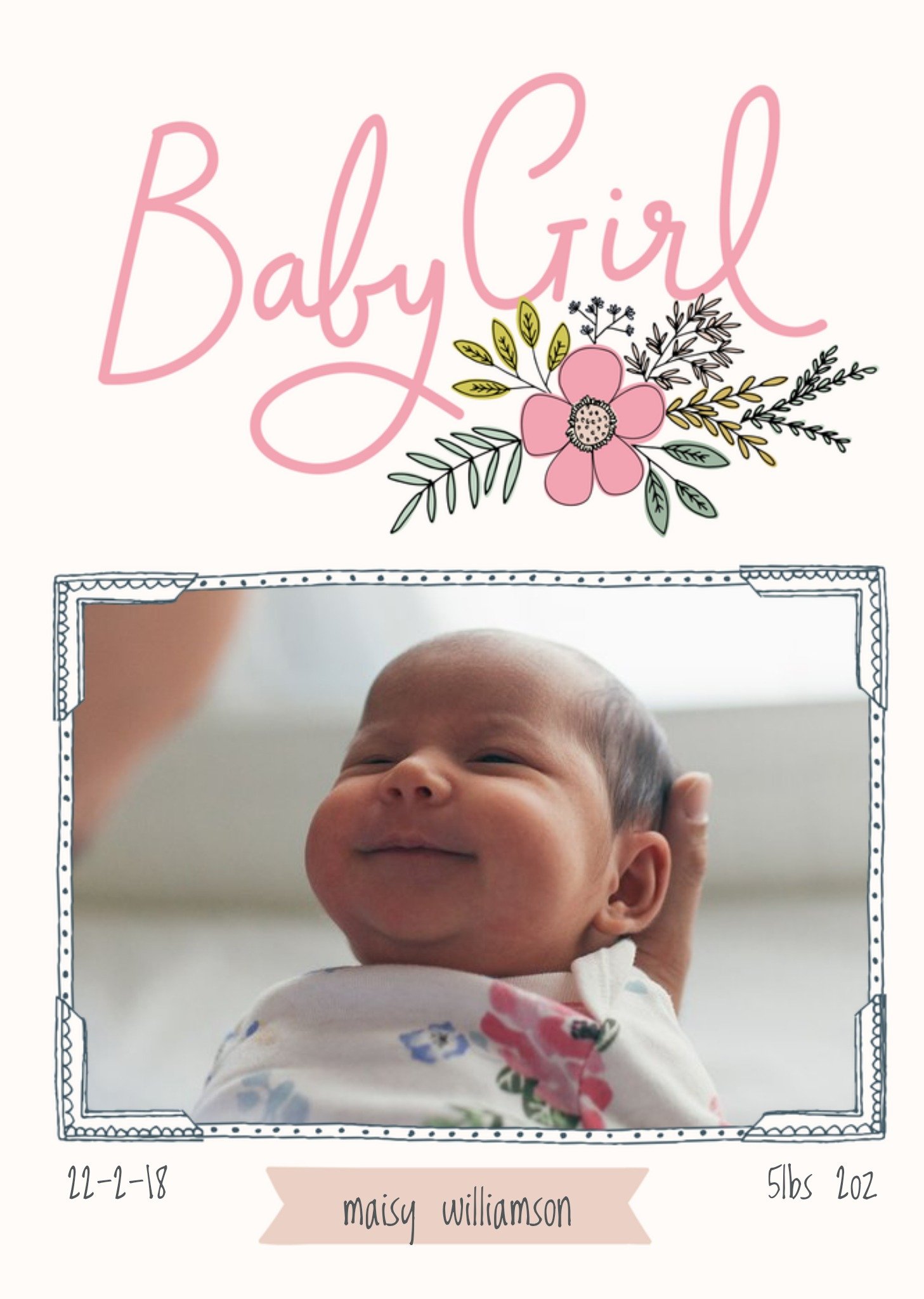 Moonpig Bees Knees Baby Girl Pink Photo Upload Card