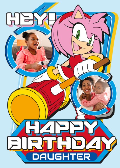 Sega Sonic the Hedgehog Amy Rose Hey Happy Birthday Daughter Photo Upload Card