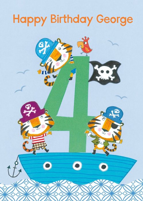 Lion Pirates Happy 4Th Birthday Card