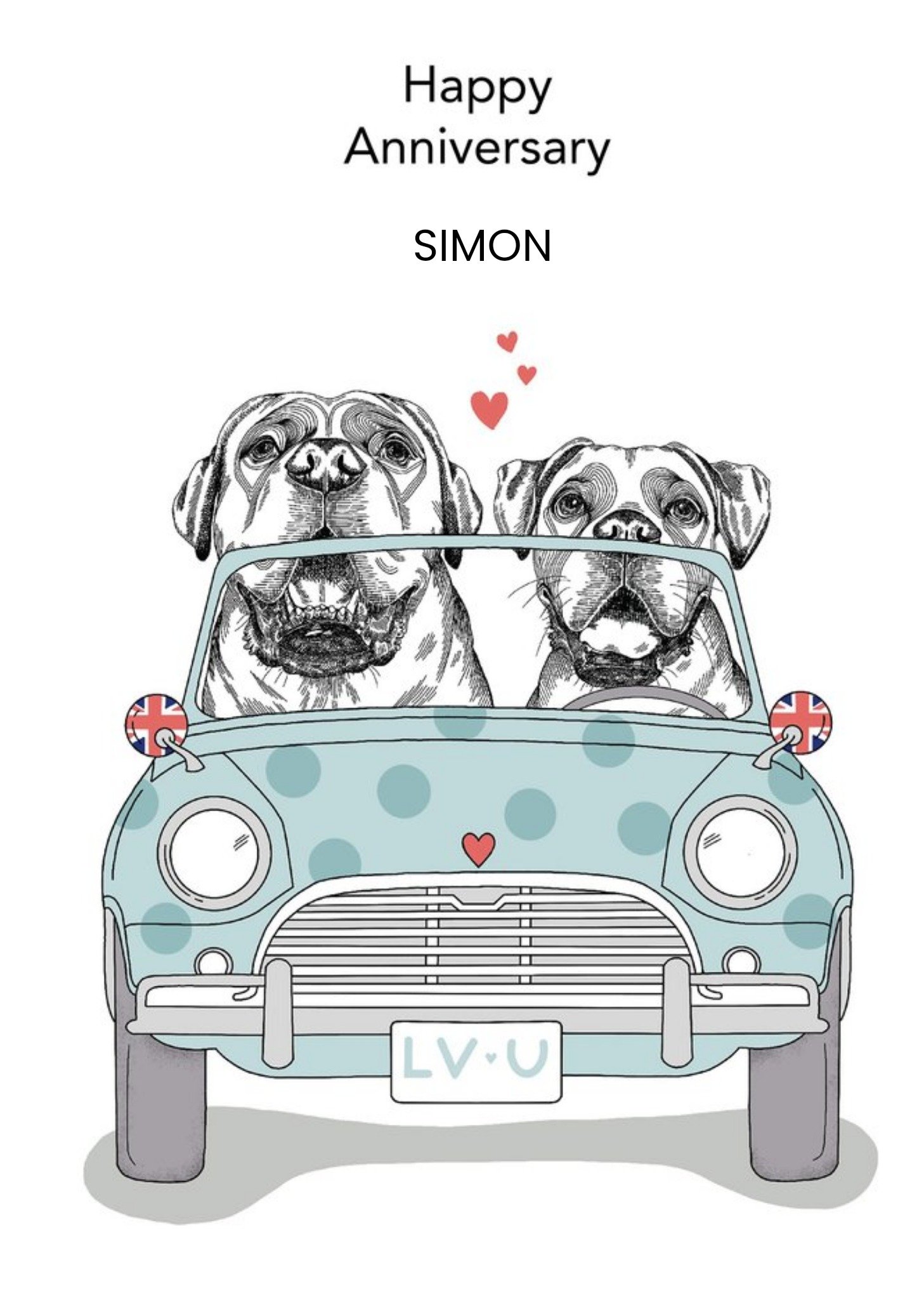 Moonpig Dotty Dog Art Dogs Car Anniversary Card
