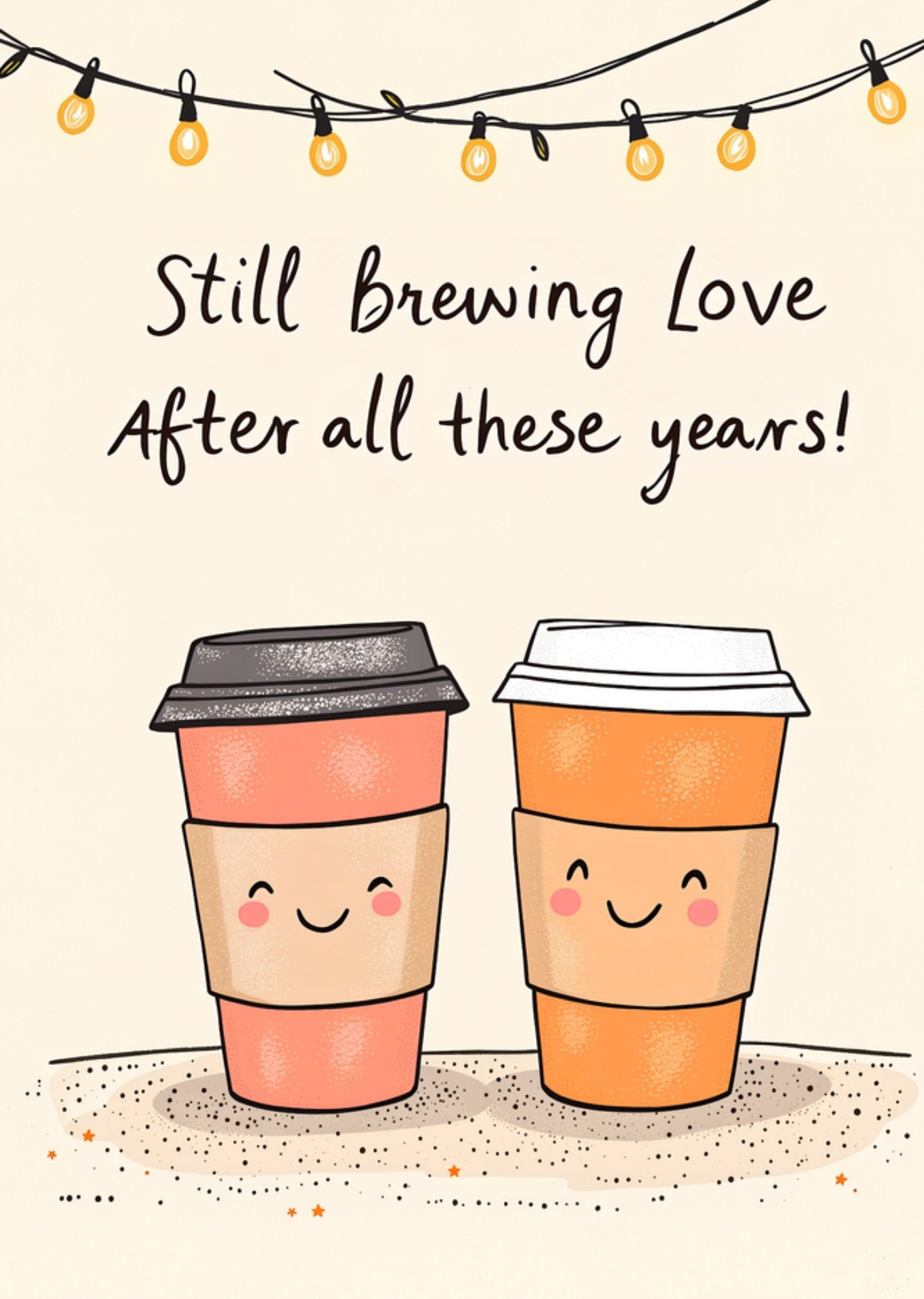 Moonpig Still Brewing Love Hot Drinks Illustrated Anniversary Card